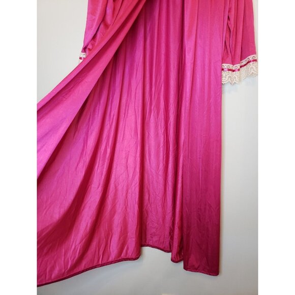 Vtg Lady Camille Womens Plus Sz 1X Pegnoir Robe Open Front Pink 3/4 Sleeve Lace - Picture 3 of 6